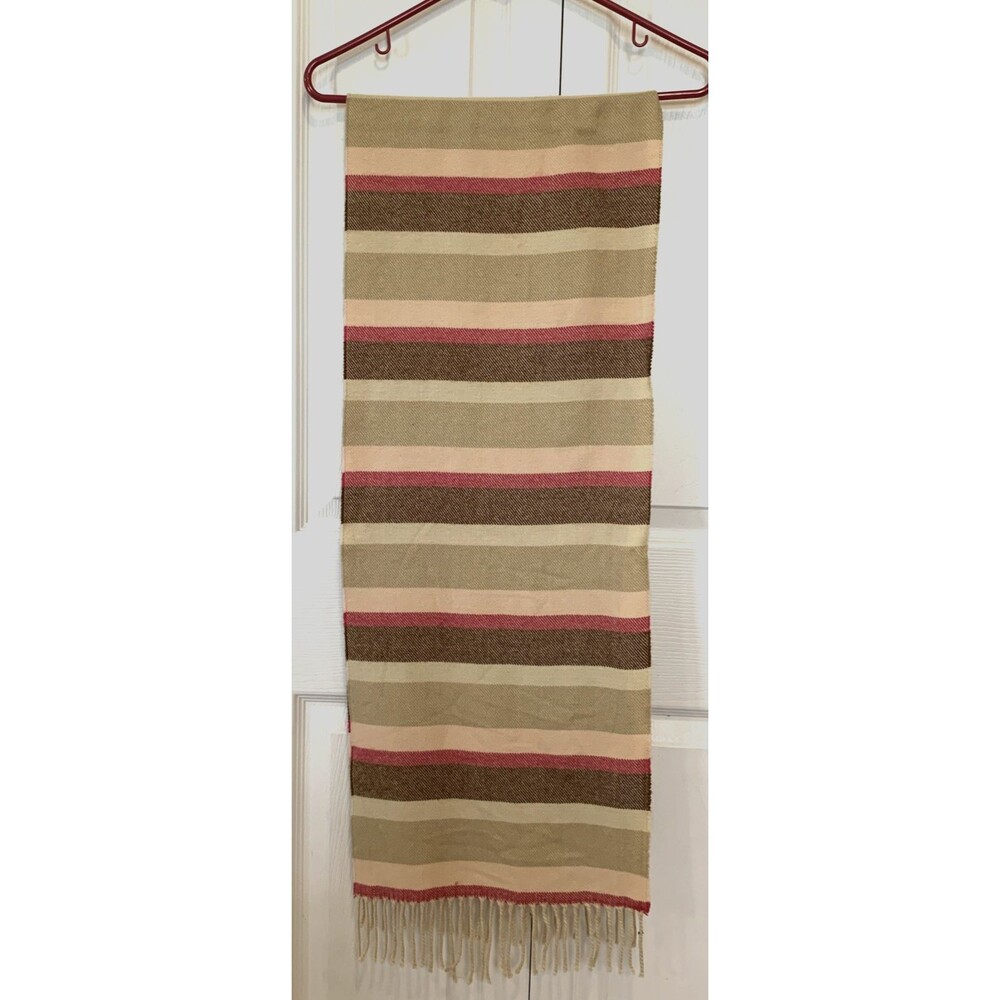 70" Soft Rectangular Scarf Long Brown Red Ivory Striped Scarf Y2K